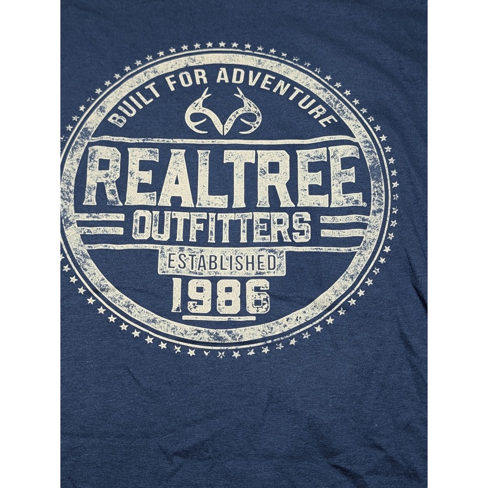 Realtree Outfitters Mens Blue Graphic T-Shirt Built For Adventure Size M